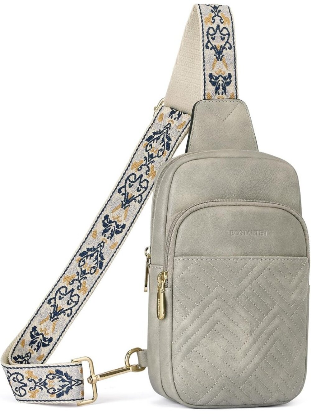Womens Tricolor Grey Quilted Sling Leather Fanny Pack Travel Purse Crossbody Bag